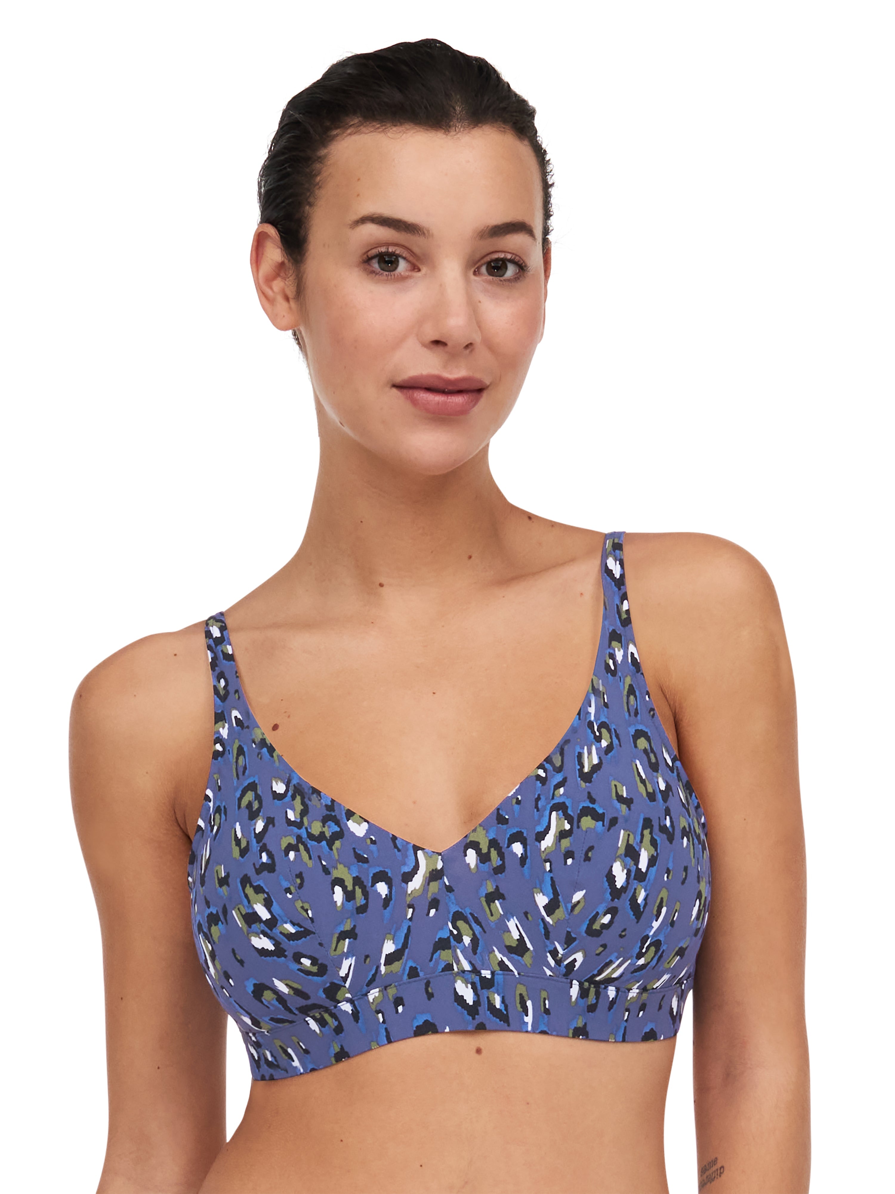 Chantelle Swimwear Eos Wirefree Plunge T Shirt Bikini Blue Leopard