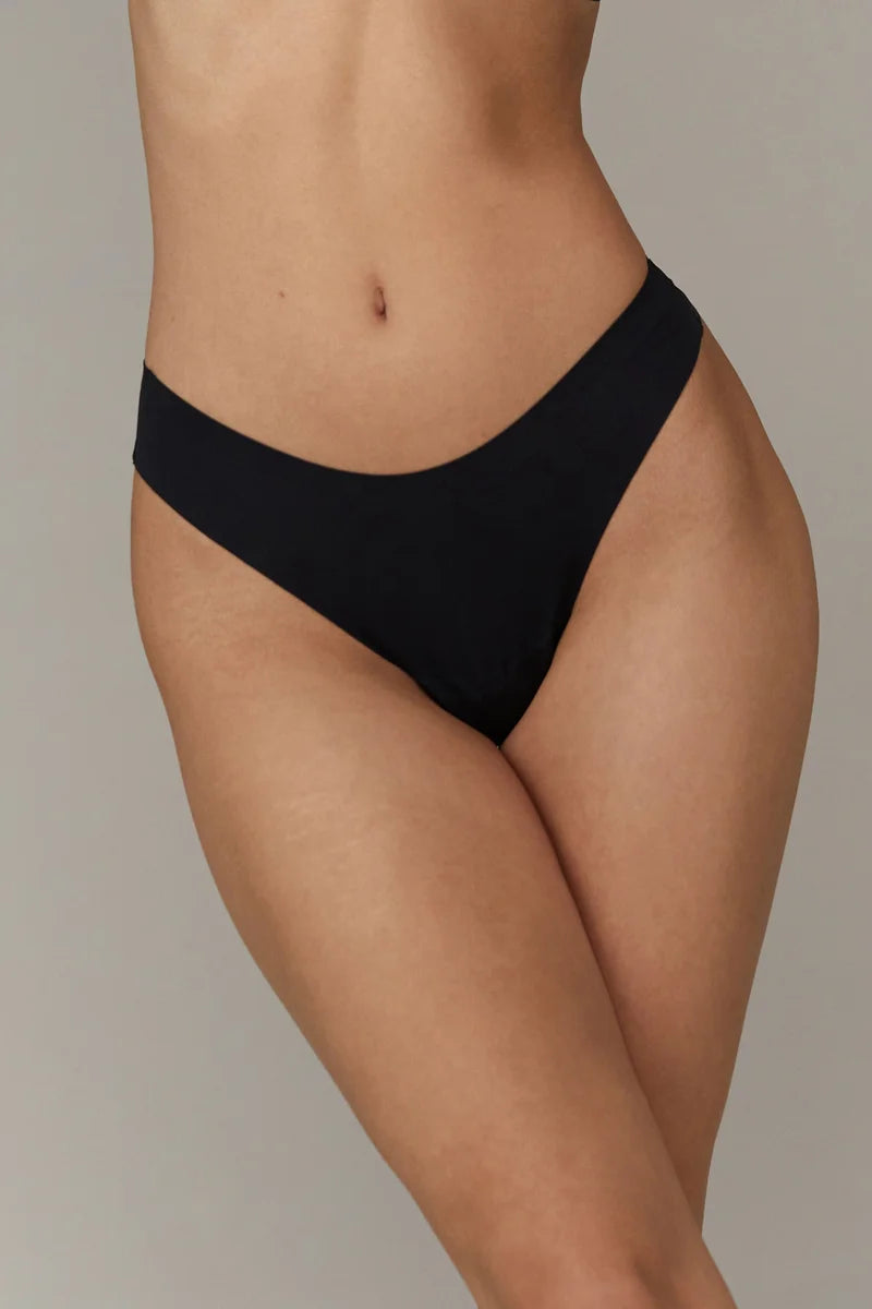 Aruelle - Demi Laser-Cut Edges Medium Waist Thong Black