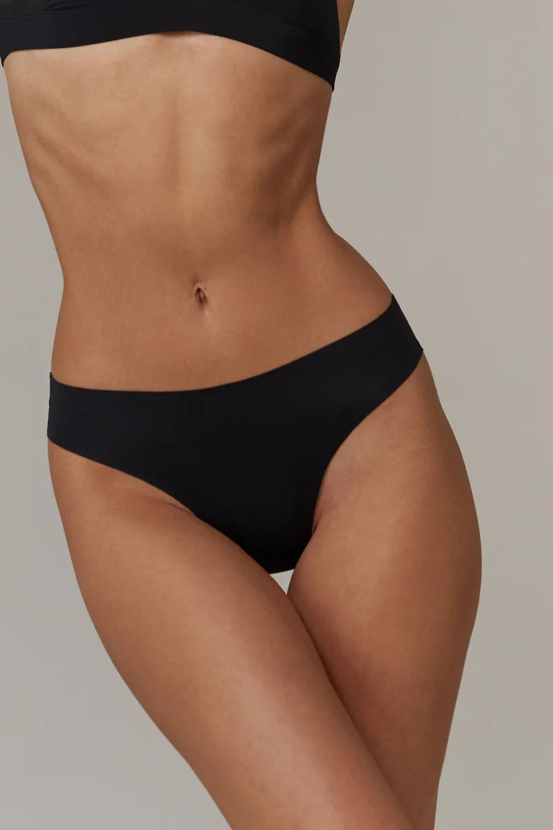 Aruelle - Esme Laser-Cut Medium Waist Thong Black