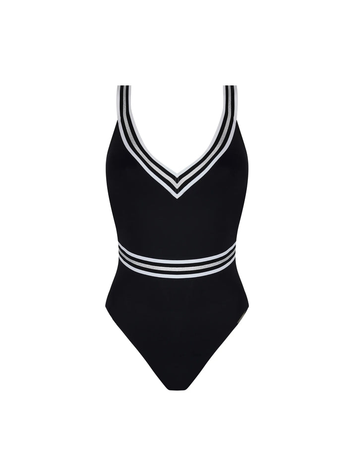 Lise Charmel Swimwear - Energie Nautique Non Wired Crossed Back Swimsuit Noir Silver