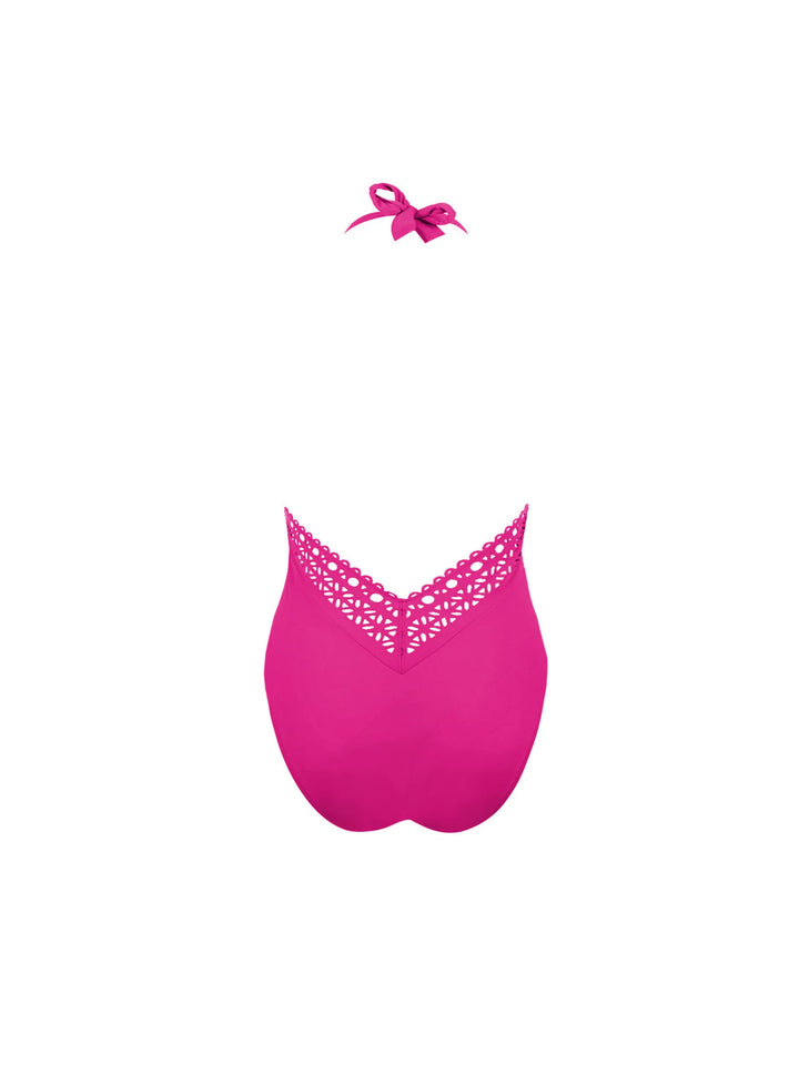 Lise Charmel Swimwear - Ajourage Couture Plunging Back And Front Halter Swimsuit Ajourage Fuchsia