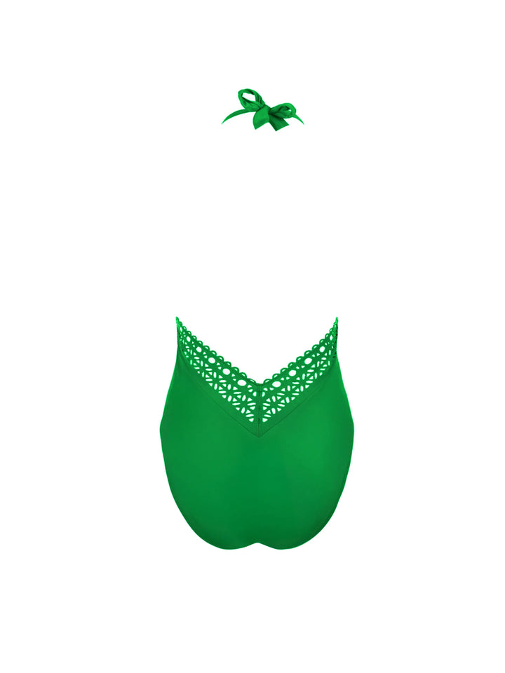 Lise Charmel Swimwear - Ajourage Couture Plunging Back And Front Halter Swimsuit Ajourage Vert