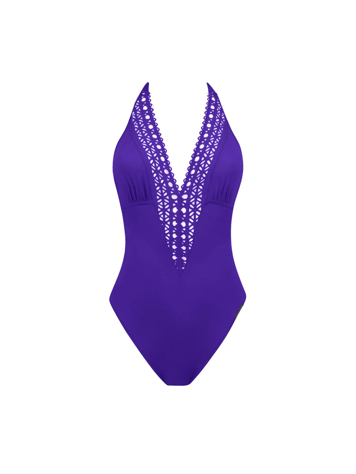 Lise Charmel Swimwear - Ajourage Couture Plunging Back And Front Halter Swimsuit Iris Couture