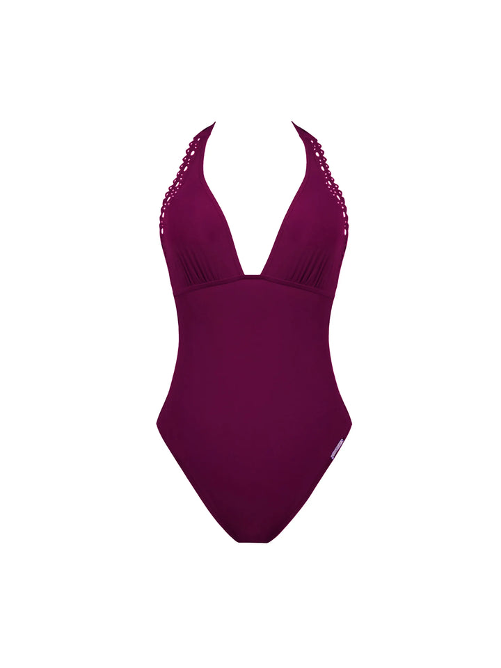 Lise Charmel Swimwear - Ajourage Couture Plunging Back Halter Swimsuit Ajourage Prune