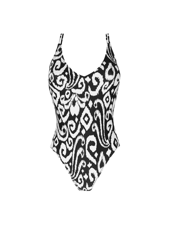 Antigel Swimwear - La Balinaise Unwired Swimsuit Ikat Blanc Noir