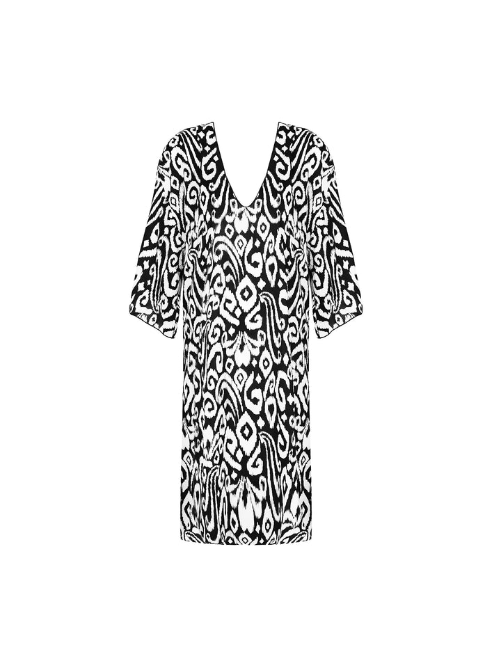 Antigel Swimwear - La Balinaise 3/4 Sleeve Tunic Ikat Blanc Noir