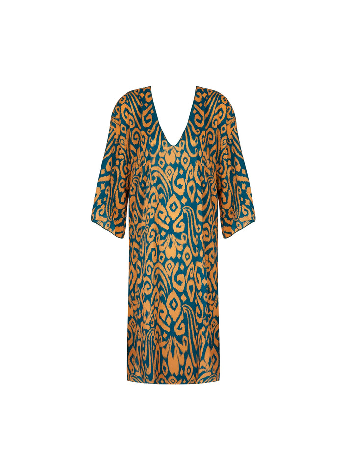 Antigel Swimwear - La Balinaise 3/4 Sleeve Tunic Ikat Vert Orange