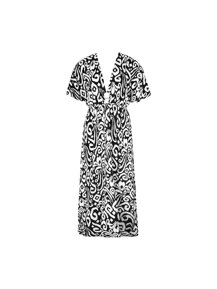 Antigel Swimwear - La Balinaise Maxi Dress Ikat Blanc Noir